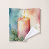 水彩クリスマスフェスティバルキャンドルイラストレーション バスタオルセット (ウォッシュタオル)