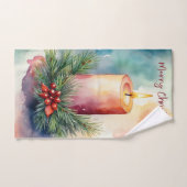 水彩クリスマスフェスティバルキャンドルイラストレーション バスタオルセット (ハンドタオル)