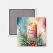 水彩クリスマスフェスティバルキャンドルイラストレーション マグネット (正面/裏面)