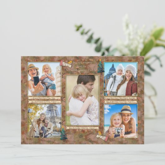水彩クリスマスフォトコラージュパーソナライズされた シーズンカード (スタンド正面)