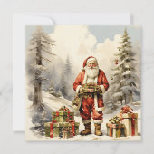 水彩クリスマスフォレストサンタとプレゼント シーズンカード (正面)