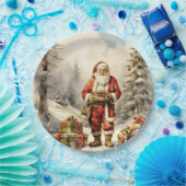 水彩クリスマスフォレストサンタとプレゼント ペーパープレート (パーティー)