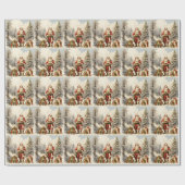 水彩クリスマスフォレストサンタとプレゼント ラッピングペーパー (フラット)