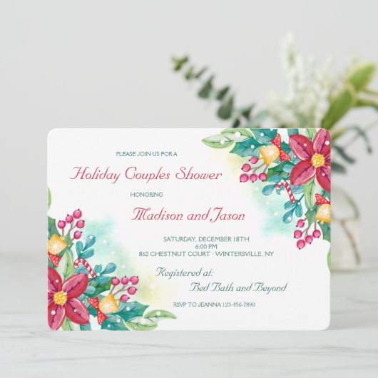 水彩クリスマスフラワーシャワー招待状 招待状 (スタンド正面)