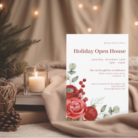 水彩クリスマスフラワー | ホリデーオープンハウス 招待状