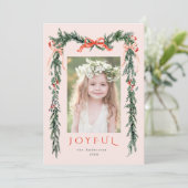 水彩クリスマスフレームフォト赤面ピンク シーズンカード (スタンド正面)