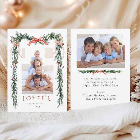 水彩クリスマスフレーム2フォトレッド喜び シーズンカード