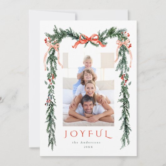 水彩クリスマスフレーム2フォトレッド喜び シーズンカード (正面)