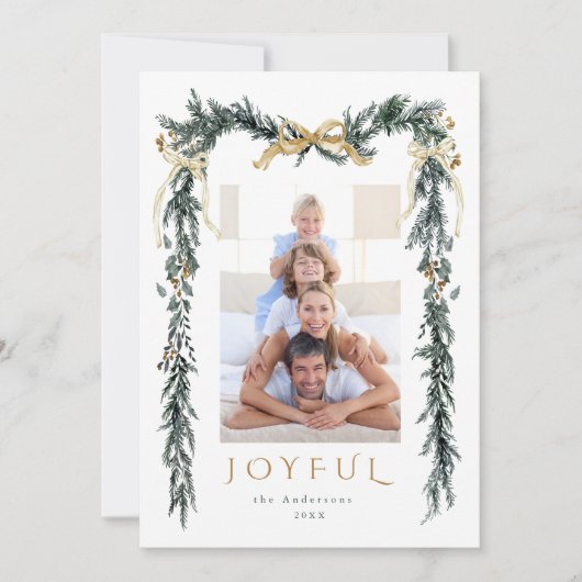 水彩クリスマスフレーム2写真金ゴールド喜び シーズンカード (正面)