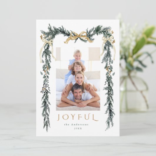 水彩クリスマスフレーム2写真金ゴールド喜び シーズンカード (スタンド正面)