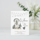 水彩クリスマスフロントドア、ハートのお知らせ 案内ポストカード (スタンド正面)