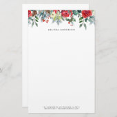 水彩クリスマスフローラガーランドパーソナライズされた 便箋 (正面/裏面)