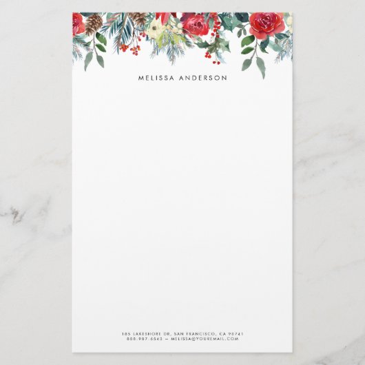 水彩クリスマスフローラガーランドパーソナライズされた 便箋 (正面)