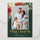 水彩クリスマスフローラグリーンフォト 箔シーズンカード (正面)