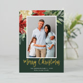 水彩クリスマスフローラグリーンフォト 箔シーズンカード (立ち正面)