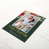 水彩クリスマスフローラグリーンフォト 箔シーズンカード (回転した状態)