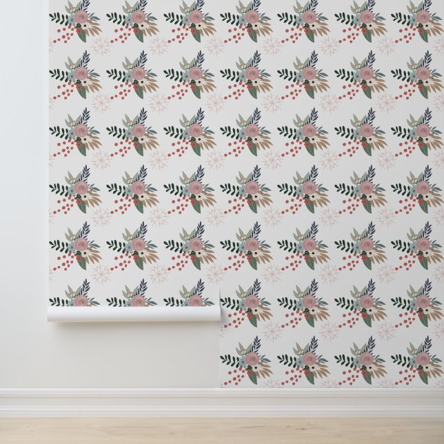 水彩クリスマスフローラピンクと緑 壁紙 (アプリケーション)