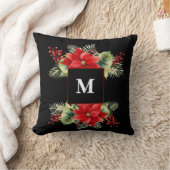 水彩クリスマスフローラモノグラム クッション (ブランケット)