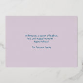 水彩クリスマスフローラリボンパープルティール（緑がかった色） 箔シーズンカード (裏面)