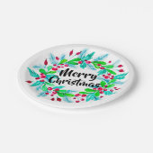 水彩クリスマスフローラリースメリークリスマス ペーパープレート (アングル)