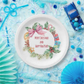 水彩クリスマスフローラリース |休日 ペーパープレート (パーティー)