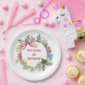 水彩クリスマスフローラリース |休日 ペーパープレート (パーティー)