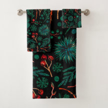 水彩クリスマスフローラルパターン |バスタオル