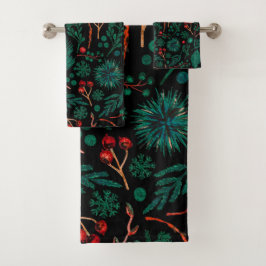 水彩クリスマスフローラルパターン |バスタオル バスタオルセット