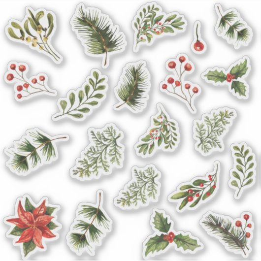 水彩クリスマスフローラレッドベリー シール (正面)