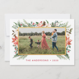 水彩クリスマスフローラ付き/金ゴールド写真 シーズンカード