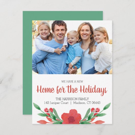 水彩クリスマスフローラ写真新しい住所 シーズンカード (正面/裏面)