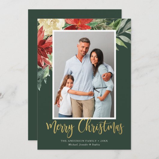 水彩クリスマスフローラ緑の写真 シーズンカード (正面/裏面)