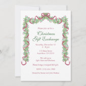 水彩クリスマスブルゴーニュ緑の格子柄ガーランド 招待状 (正面)