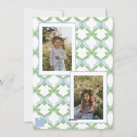 水彩クリスマスブルーボウガーランド写真 シーズンカード (裏面)