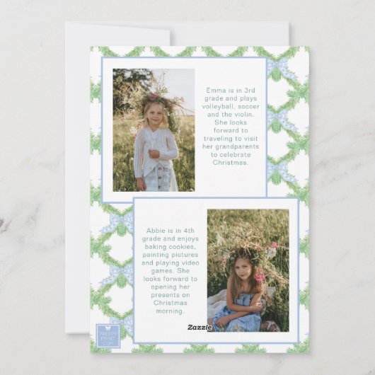 水彩クリスマスブルーボウガーランド写真 シーズンカード (裏面)