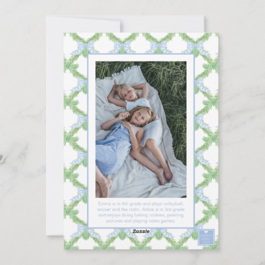 水彩クリスマスブルーボウガーランド写真 シーズンカード (裏面)