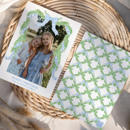 水彩クリスマスブルーボウガーランド写真 シーズンカード