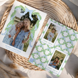 水彩クリスマスブルーボウガーランド写真 シーズンカード