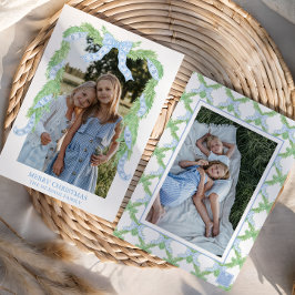 水彩クリスマスブルーボウガーランド写真 シーズンカード