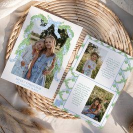 水彩クリスマスブルーボウガーランド写真 シーズンカード