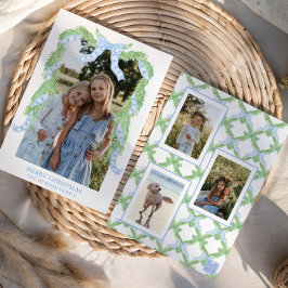 水彩クリスマスブルーボウガーランド写真 シーズンカード