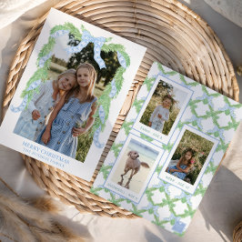 水彩クリスマスブルーボウガーランド写真 シーズンカード