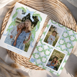 水彩クリスマスブルーボウガーランド写真 シーズンカード