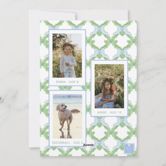 水彩クリスマスブルーボウガーランド写真 シーズンカード (裏面)