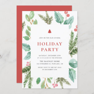 水彩クリスマスブロージホリデーパーティー 招待状