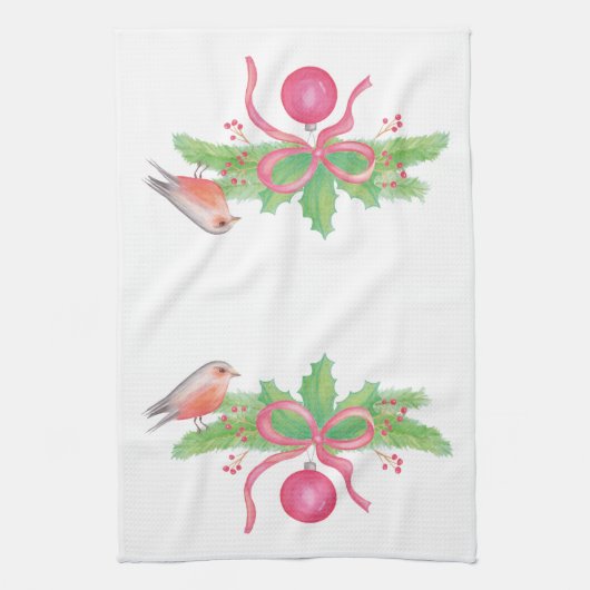 水彩クリスマスブーケ キッチンタオル (縦)