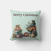 水彩クリスマスプレゼント クッション (正面)