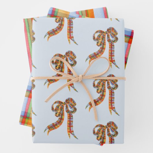 水彩クリスマスプレドとストライプ弓形 ラッピングペーパーシート (インサイチュ)