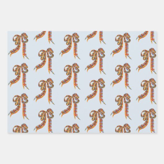 水彩クリスマスプレドとストライプ弓形 ラッピングペーパーシート (正面)