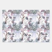 水彩クリスマスベリーと松の枝 ラッピングペーパーシート (正面3)